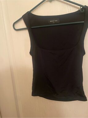 White Fox Black Scoop Neck crop Top